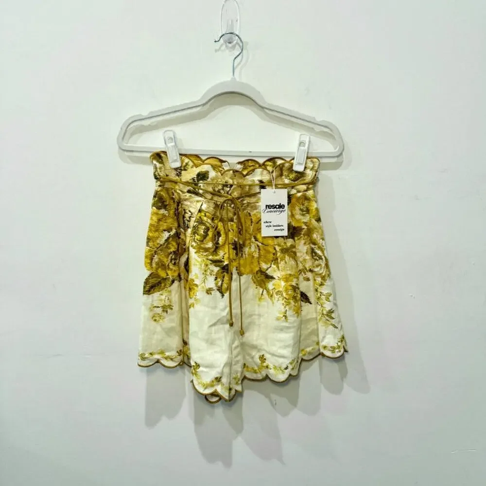 Zimmermann Aliane Scallop High Waisted Paperbag Short Amber Floral Womens Size 0 - Picture 3 of 6